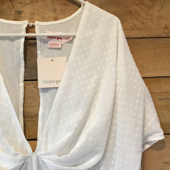 Showpo 8 White Mini Dress Swiss Dot Wedding Ethereal Bridal Luxe Boho Romantic - Picture 2 of 12